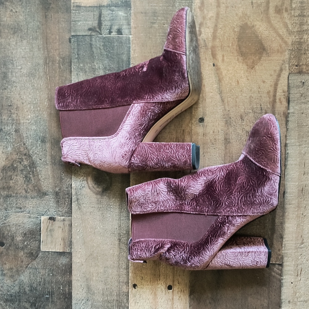 Sam Edelman Case Mauve Velvet Floral Embossed Heeled Ankle Boot Sz  8 Women
